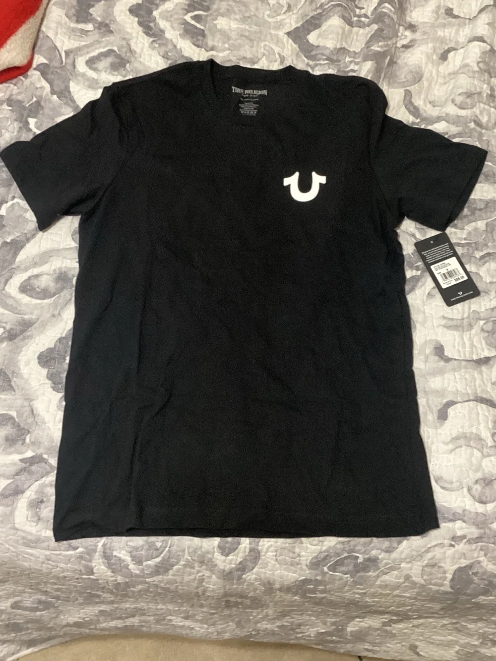 True Religion Black Short Sleeve Tee with White Horseshoe Logo